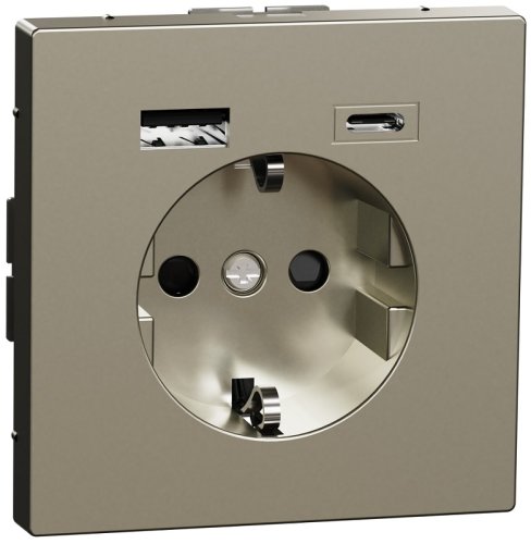 Розетка с заземлением +2xUSB тип A+C без рамки Schneider Electric Merten D-Life 1-м. никель картинка